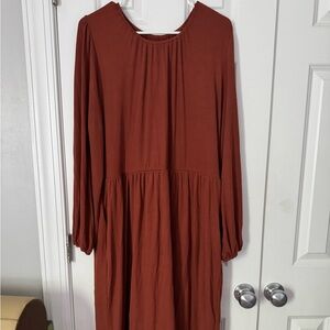 SHEIN Brown Bishop Sleeve Sundress with Crew Neck